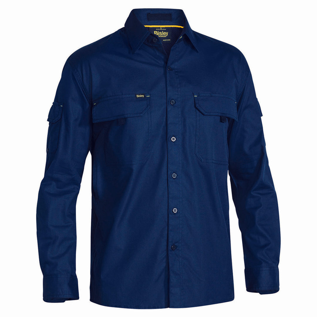 House of Uniforms The X Airflow Rip Stop Shirt | Long Sleeve | Mens Bisley Navy