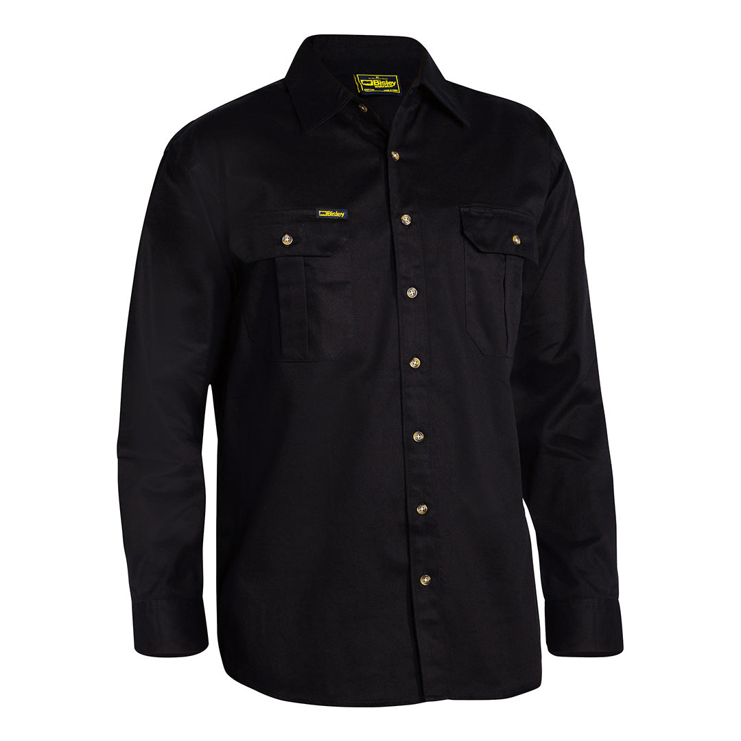 House of Uniforms The Original Cotton Drill Shirt | Long Sleeve | Mens Bisley Black