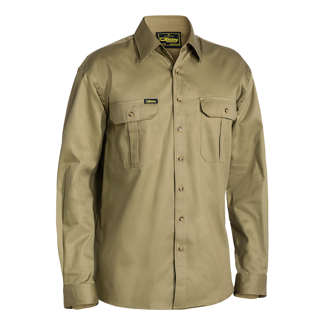 House of Uniforms The Original Cotton Drill Shirt | Long Sleeve | Mens Bisley Khaki