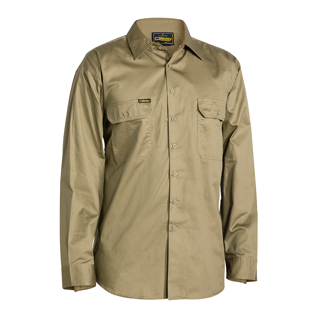 House of Uniforms The Cool Lightweight Drill Shirt  | Long Sleeve | Mens Bisley Khaki