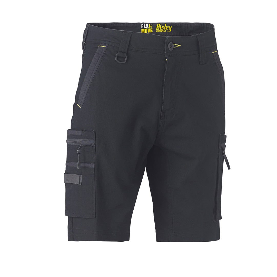 House of Uniforms The Flex and Move Utility Zip Cargo Short | Mens Bisley Black