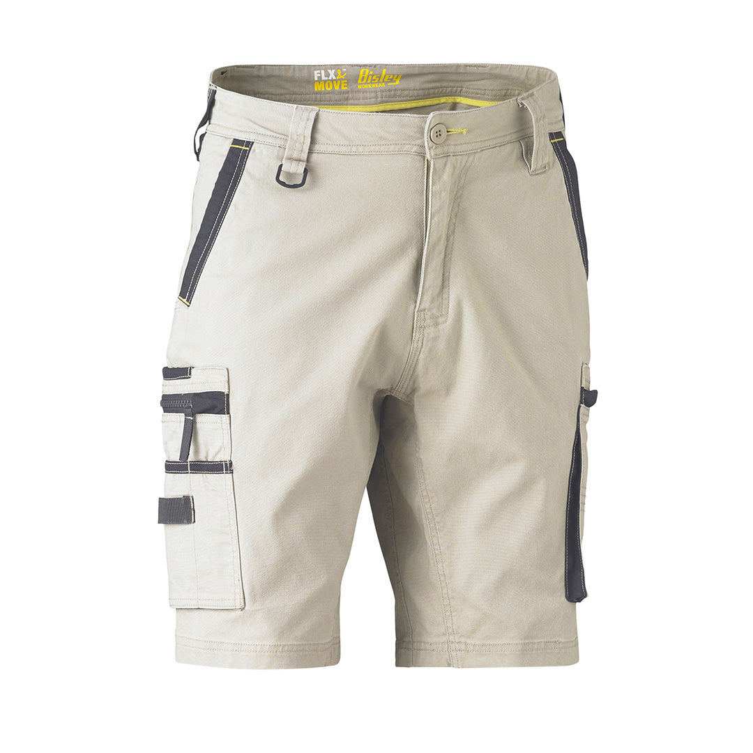 House of Uniforms The Flex and Move Utility Zip Cargo Short | Mens Bisley Stone