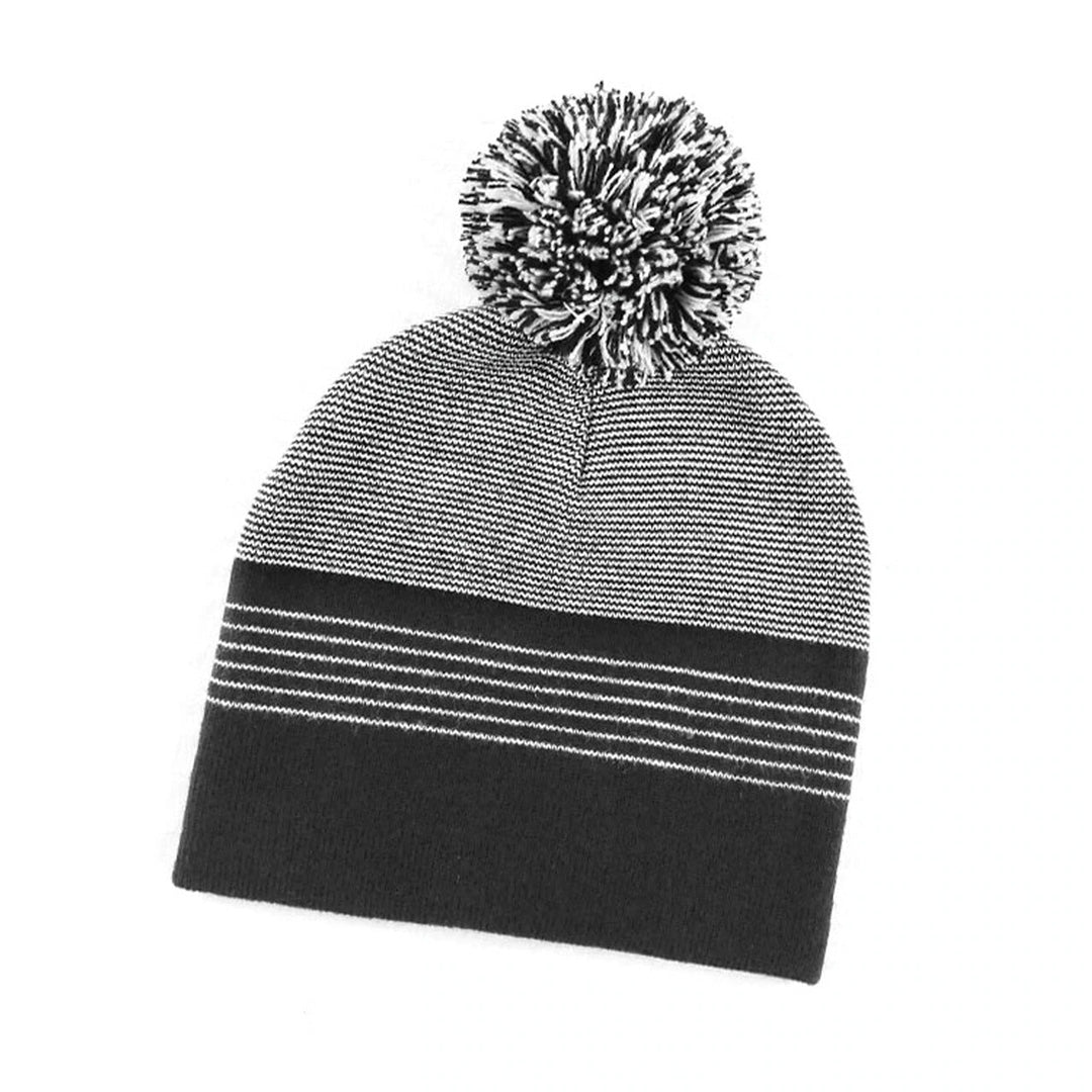 House of Uniforms The Stripe Pom Pom Beanie | Unisex Grace Collection Black/White