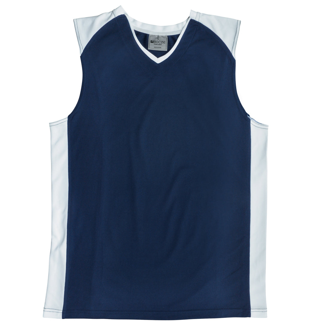 House of Uniforms The Contrast Basketball Singlet | Mens Bocini Navy/White