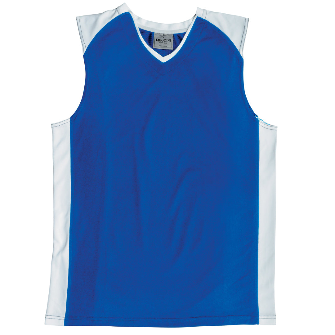 House of Uniforms The Contrast Basketball Singlet | Kids Bocini Royal/White