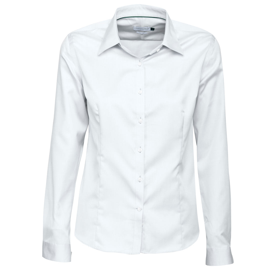 House of Uniforms The Green Bow Shirt | Ladies | Long Sleeve James Harvest White