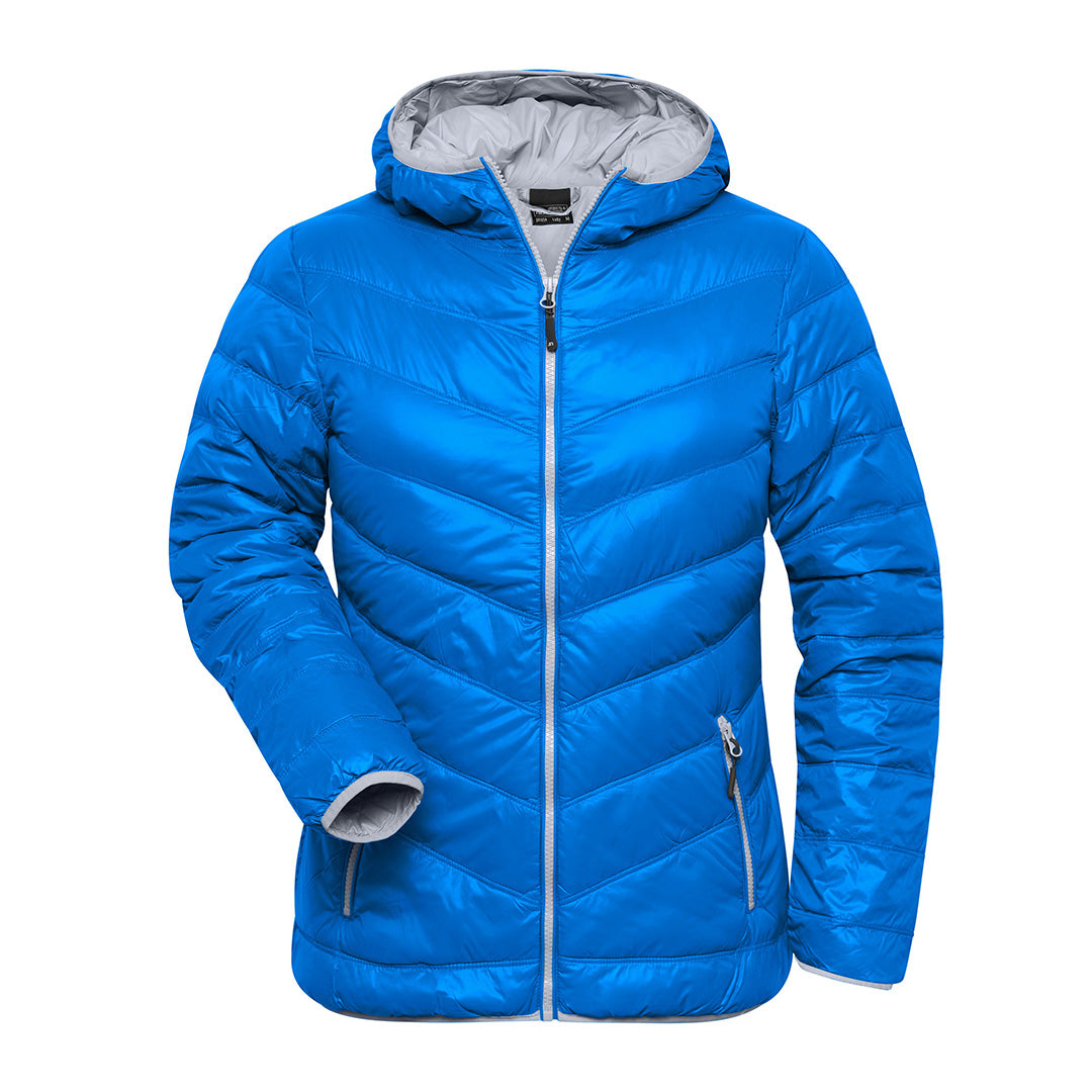 House of Uniforms The Ultra Light Down Jacket | Ladies James & Nicholson Blue/Silver