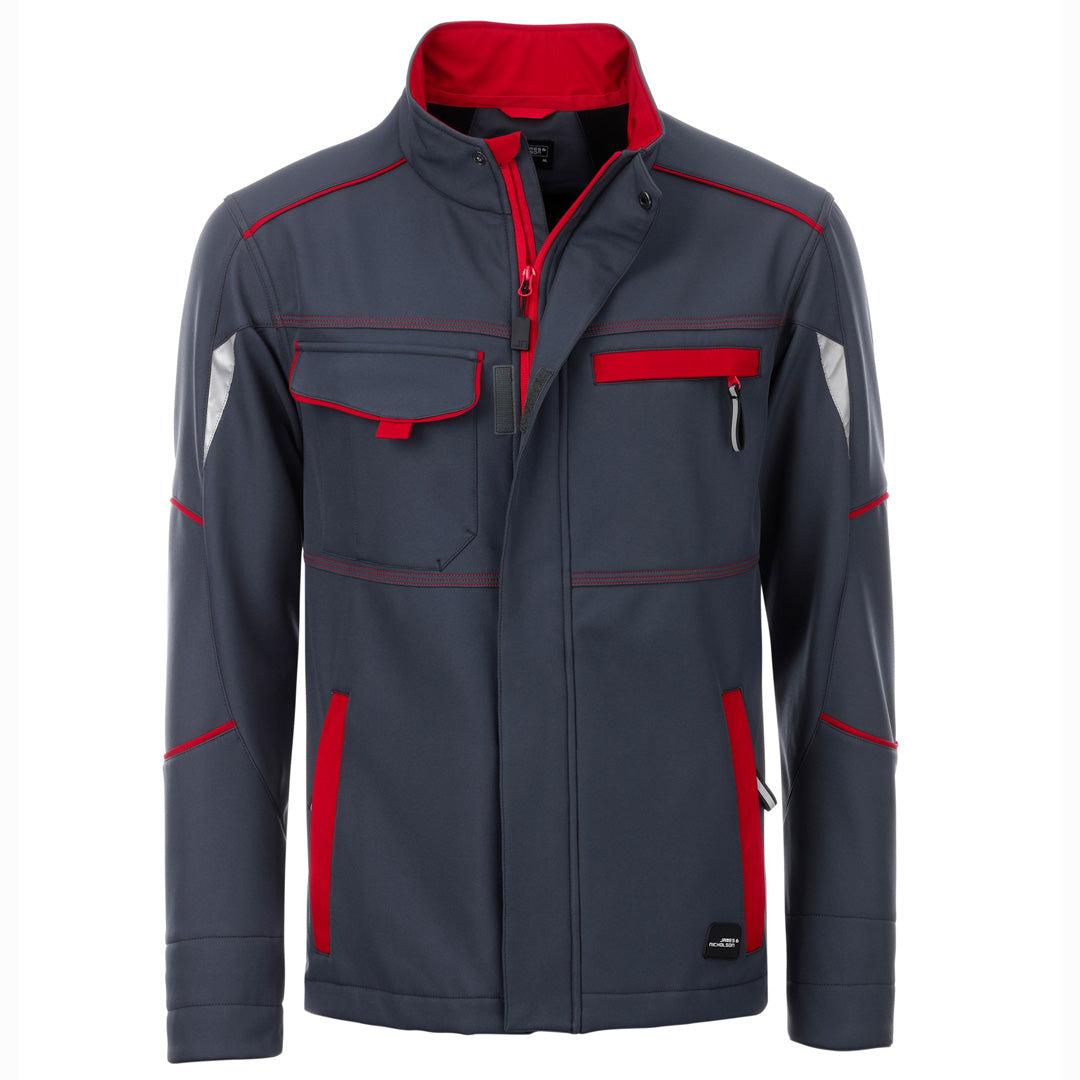 House of Uniforms The Level 2 Softshell Jacket | Mens James & Nicholson Carbon/Red
