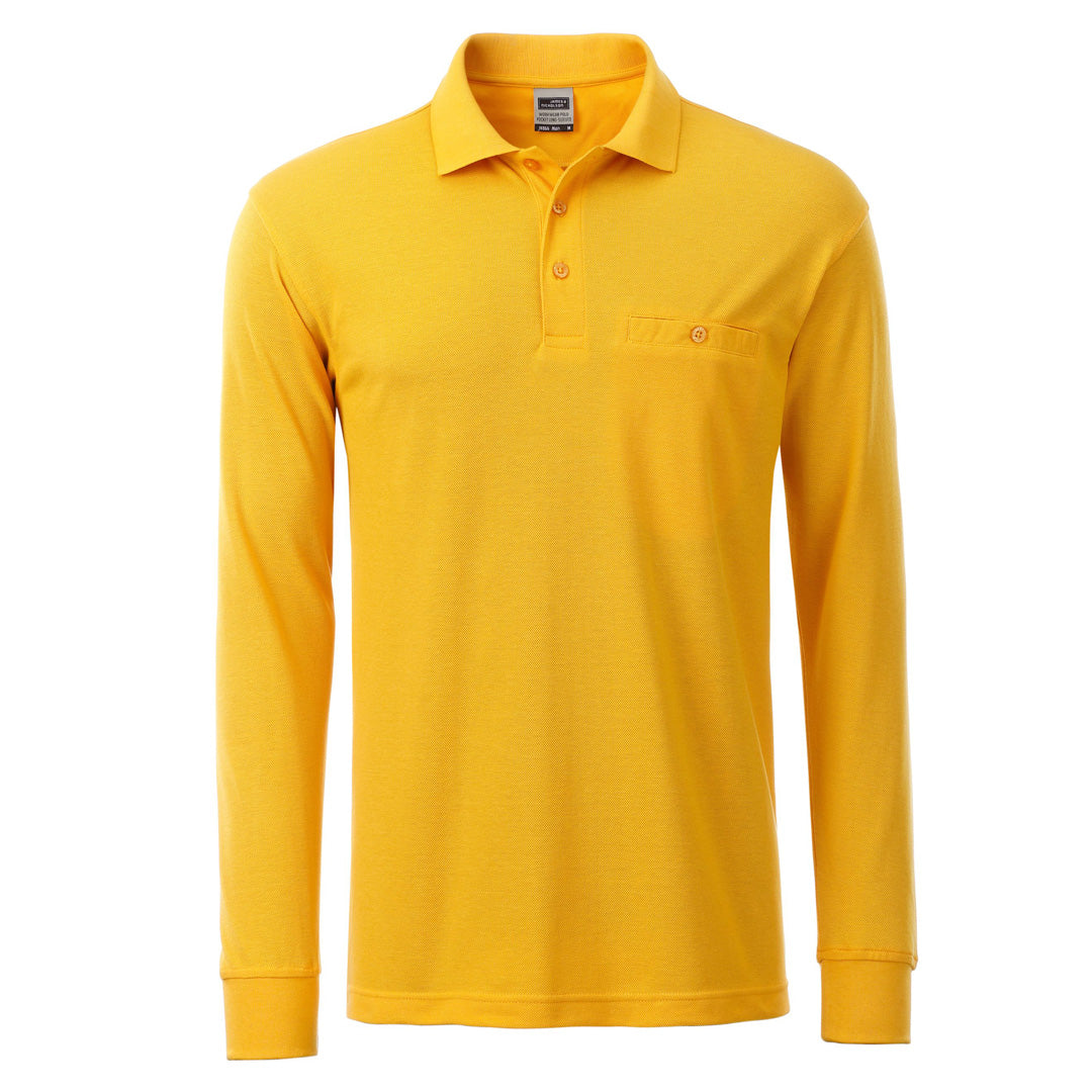 House of Uniforms The Work Pocket Polo | Long Sleeve | Mens James & Nicholson Gold