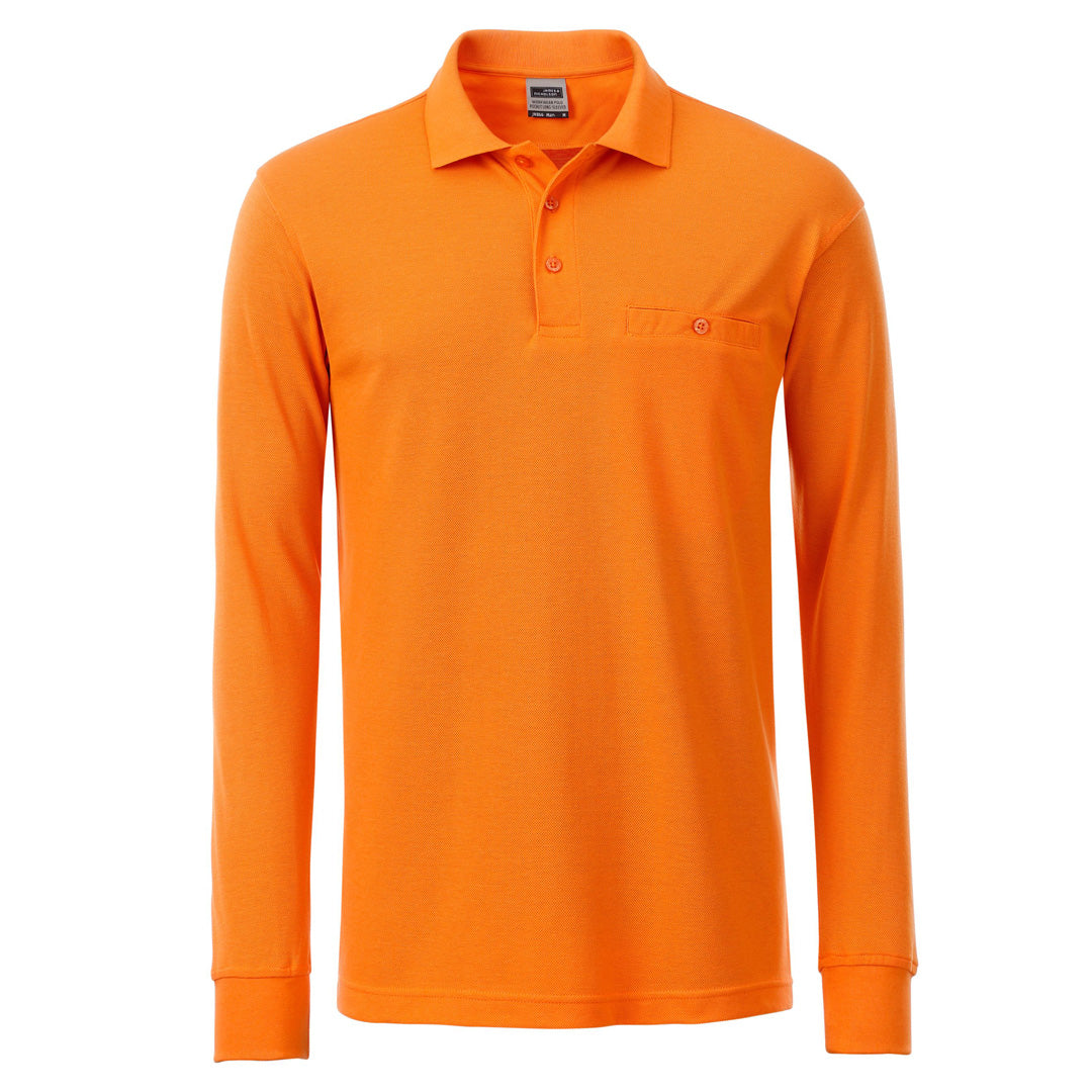 House of Uniforms The Work Pocket Polo | Long Sleeve | Mens James & Nicholson Orange