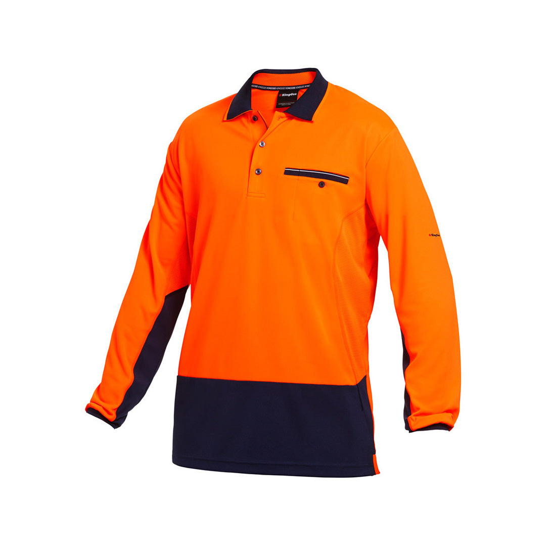 House of Uniforms The Hyperfreeze Polo | Mens | Long Sleeve KingGee Orange/Navy