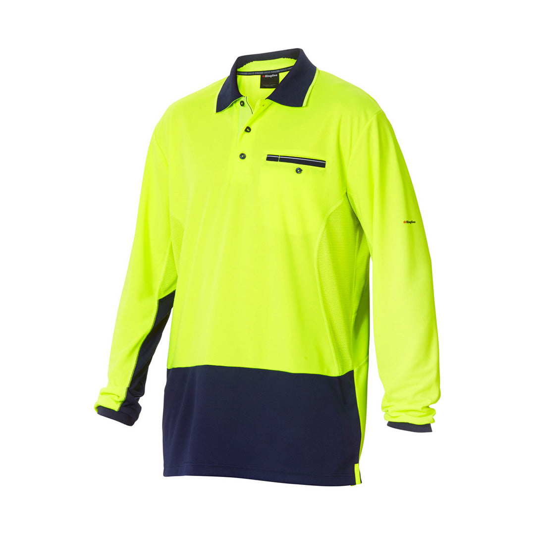 House of Uniforms The Hyperfreeze Polo | Mens | Long Sleeve KingGee Yellow/Navy