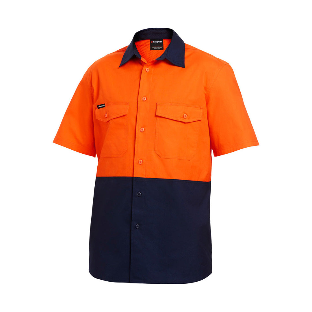 House of Uniforms The Work Cool 2 Spliced Shirt | Mens | Short Sleeve KingGee Orange/Navy