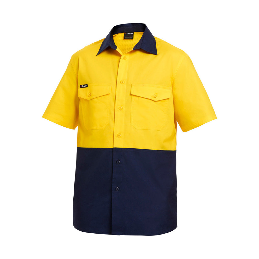 House of Uniforms The Work Cool 2 Spliced Shirt | Mens | Short Sleeve KingGee Yellow/Navy