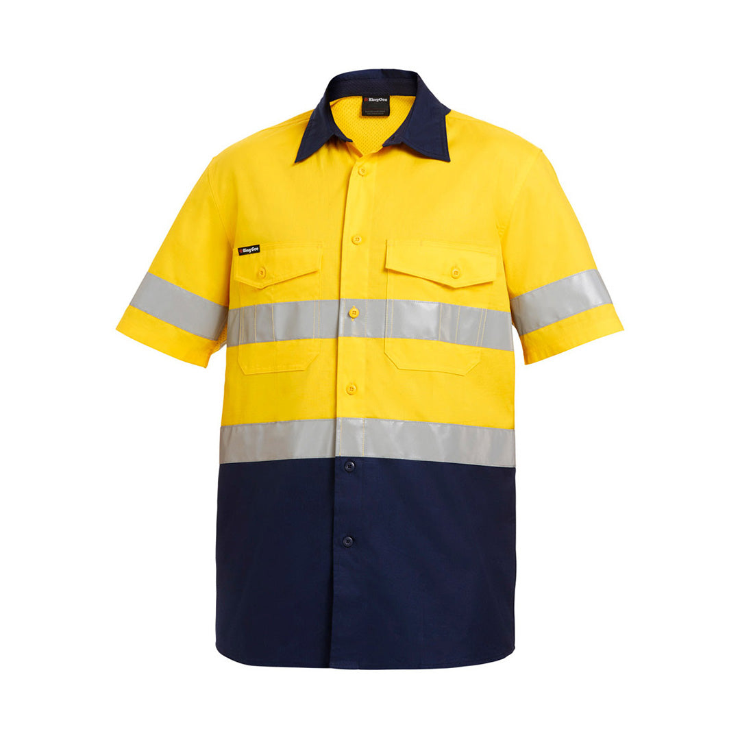 House of Uniforms The Work Cool 2 Spliced Reflective Shirt | Adults | Short Sleeve KingGee Yellow/Navy