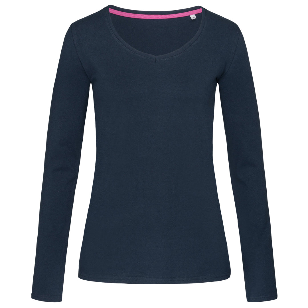 House of Uniforms The Claire V Neck Tee | Long Sleeve | Ladies Stedman Marine Blue