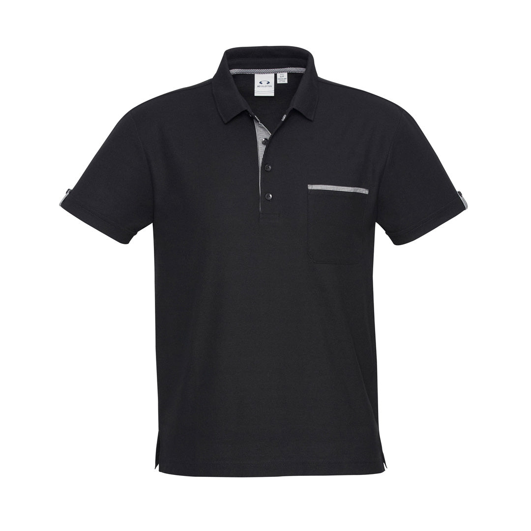 House of Uniforms The Edge Polo | Mens | Short Sleeve Clearance Biz Collection Black/Check Trim