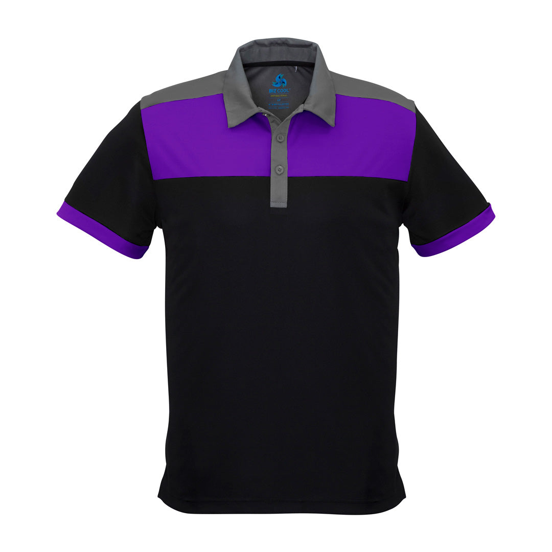 House of Uniforms The Charger Polo | Mens | Short Sleeve Biz Collection Black/Purple/Grey
