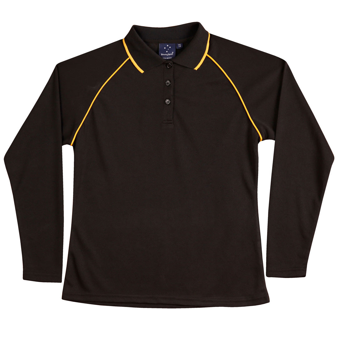 House of Uniforms The Champion Polo | Ladies | Long Sleeve Winning Spirit Black/Gold