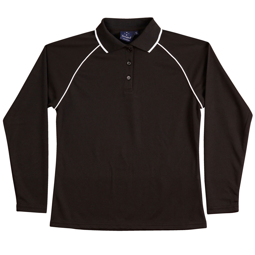 House of Uniforms The Champion Polo | Ladies | Long Sleeve Winning Spirit Black/White