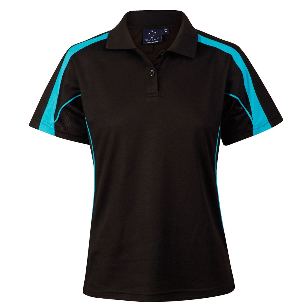 House of Uniforms The Legend Polo | Ladies | Short Sleeve | Plus Winning Spirit Black/Aqua