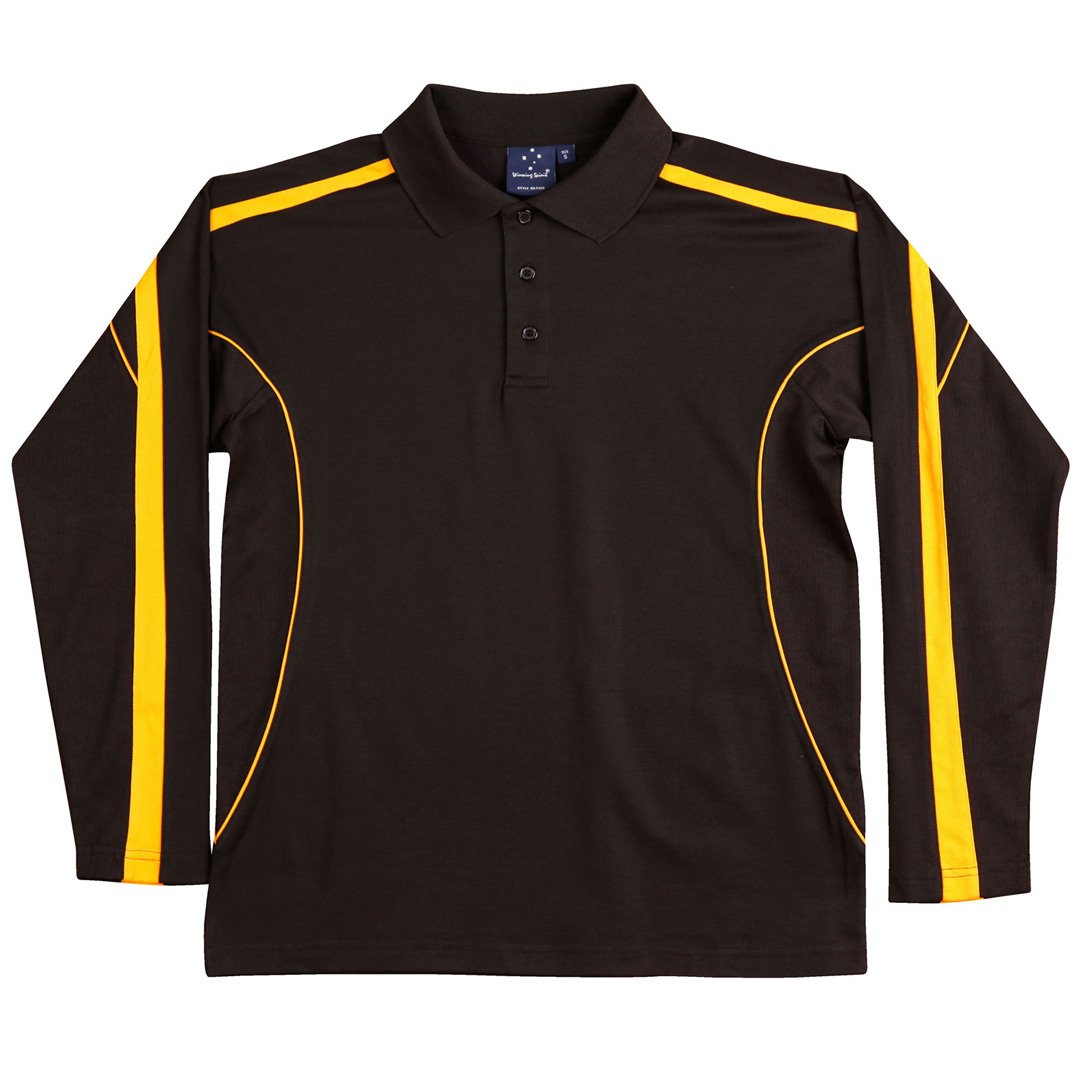 House of Uniforms The Legend Polo | Mens | Long Sleeve Winning Spirit Black/Gold