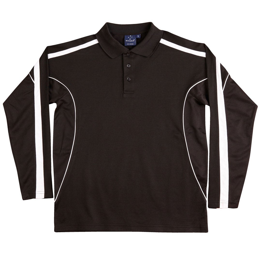 House of Uniforms The Legend Polo | Mens | Long Sleeve Winning Spirit Black/White