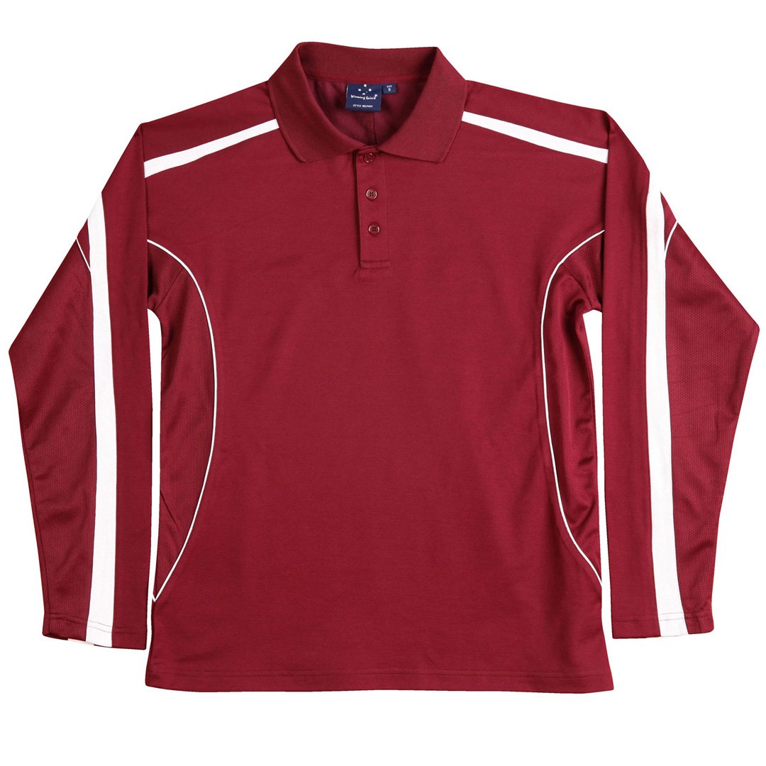 House of Uniforms The Legend Polo | Mens | Long Sleeve Winning Spirit Maroon/White