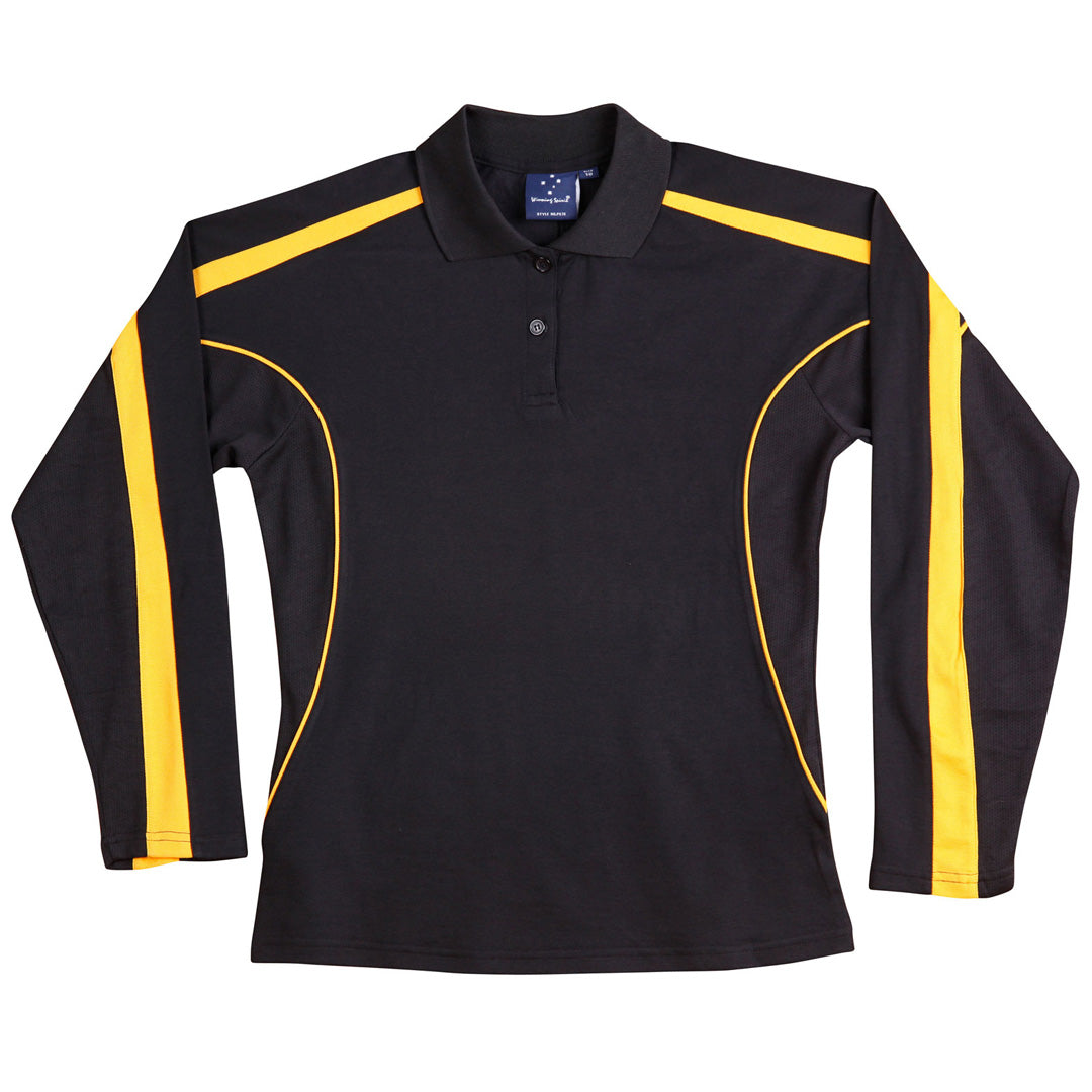 House of Uniforms The Legend Polo | Ladies | Long Sleeve Winning Spirit Black/Gold