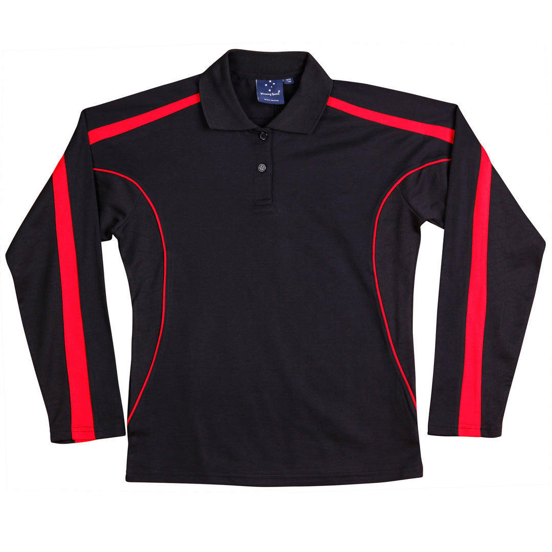House of Uniforms The Legend Polo | Ladies | Long Sleeve Winning Spirit Black/Red