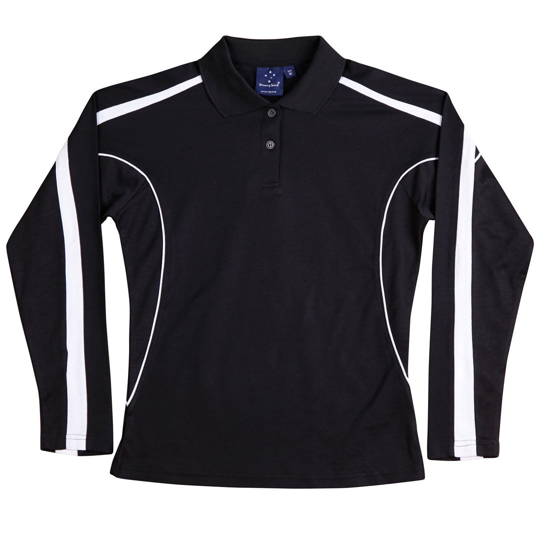 House of Uniforms The Legend Polo | Ladies | Long Sleeve Winning Spirit Black/White