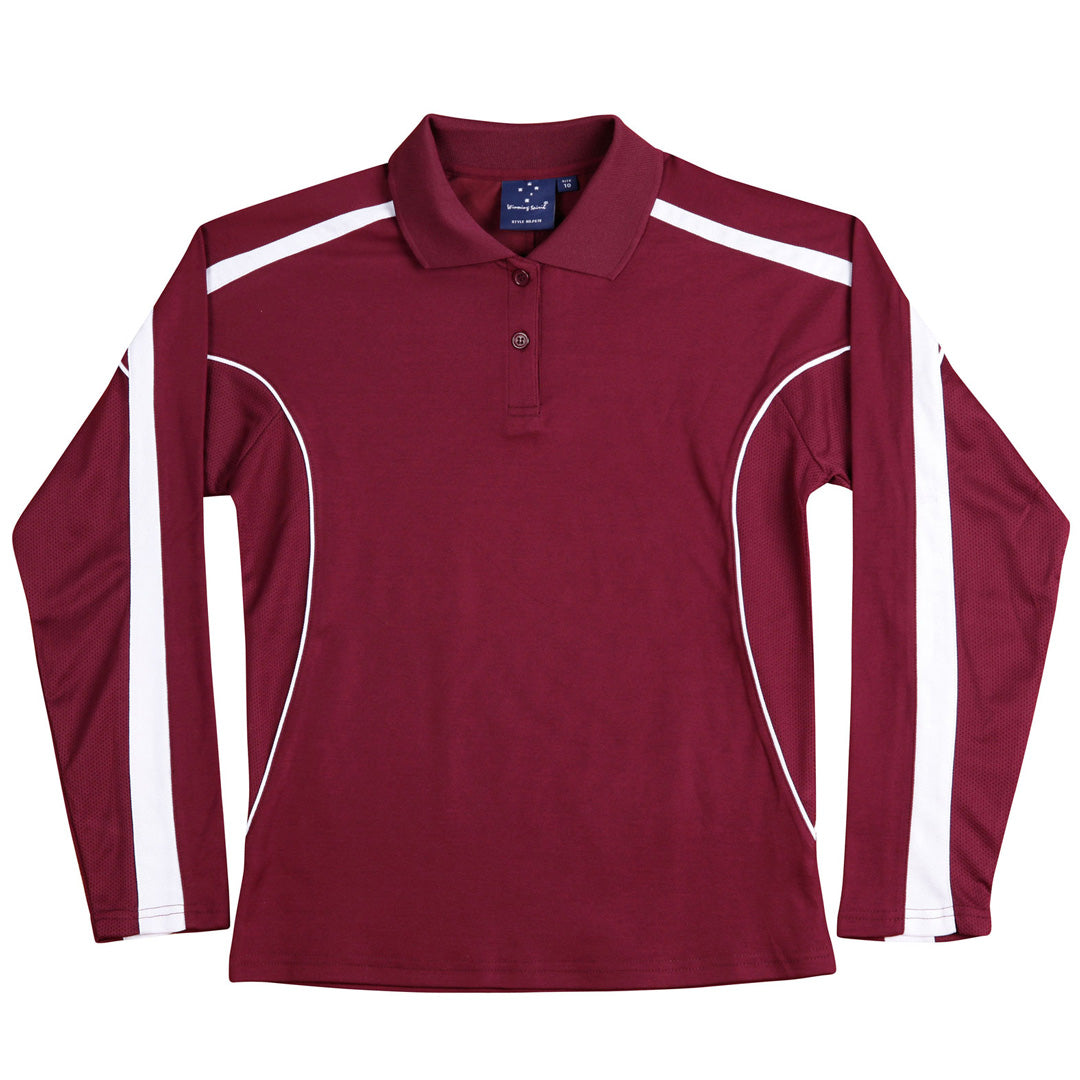 House of Uniforms The Legend Polo | Ladies | Long Sleeve Winning Spirit Maroon/White