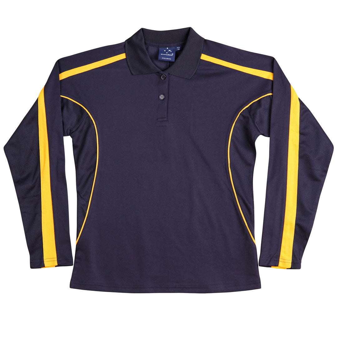 House of Uniforms The Legend Polo | Ladies | Long Sleeve Winning Spirit Navy/Gold