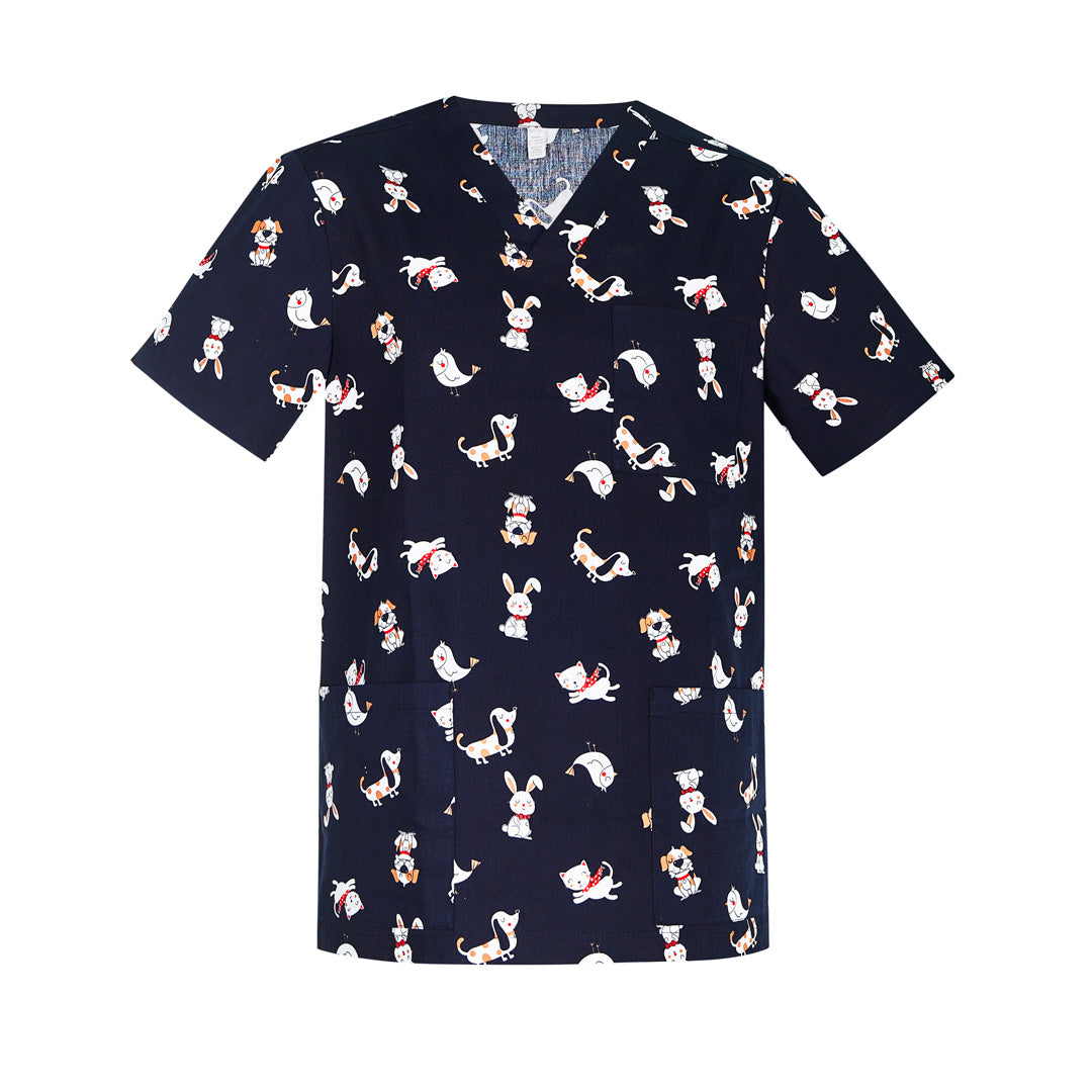 House of Uniforms The Best Friends Printed Scrub Top | Mens Biz Care Midnight