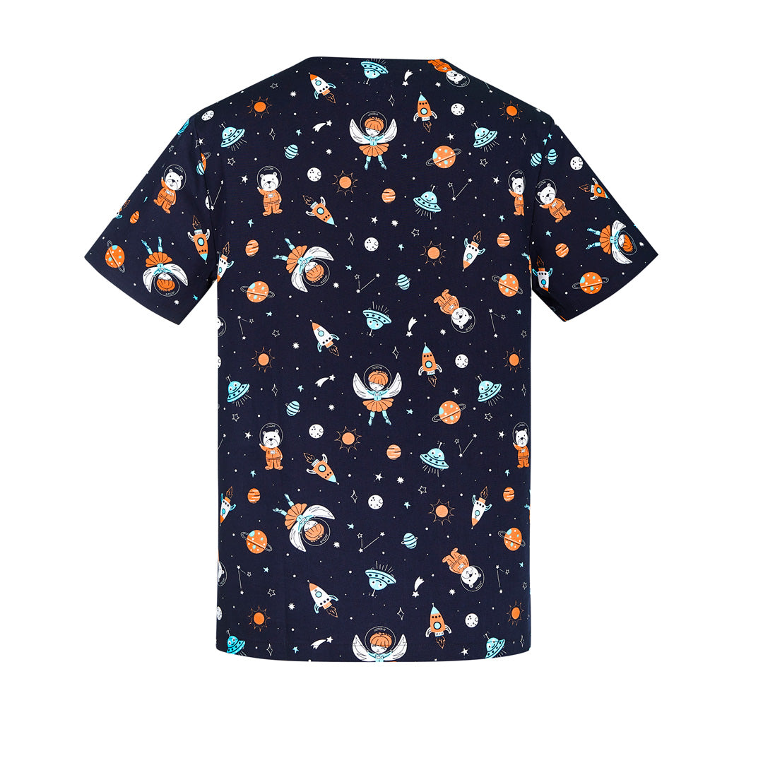 House of Uniforms The Space Party Printed Scrub Top | Mens Biz Care