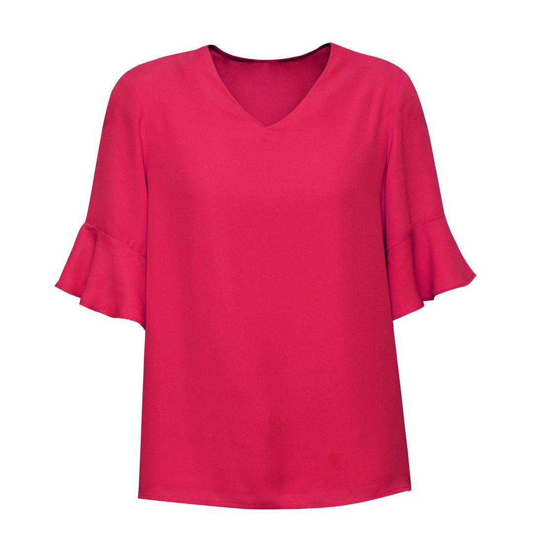 House of Uniforms The Aria Blouse | Ladies | Short Sleeve Biz Corporates Raspberry