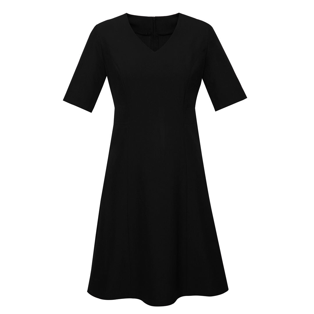 House of Uniforms The Siena Midi Dress | Short Sleeve Biz Corporates Black