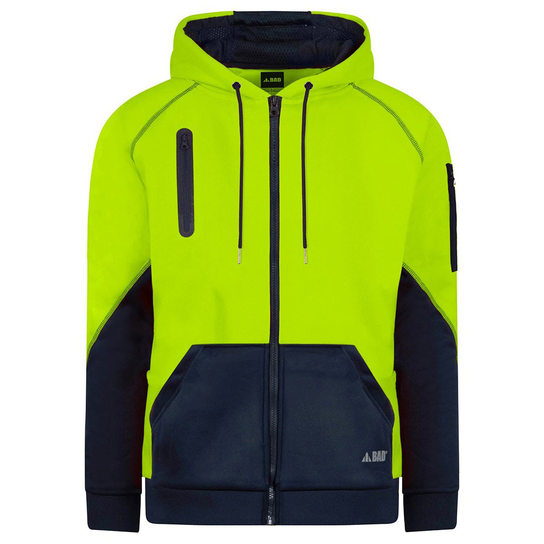 House of Uniforms The Bad Waterproof Rain Defend Hi Vis Fleece Hoodie | Full Zip Bad Workwear Yellow