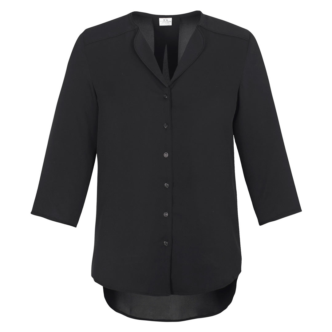 House of Uniforms The Lily Longline Blouse | Ladies | 3/4 Sleeve Biz Collection Black