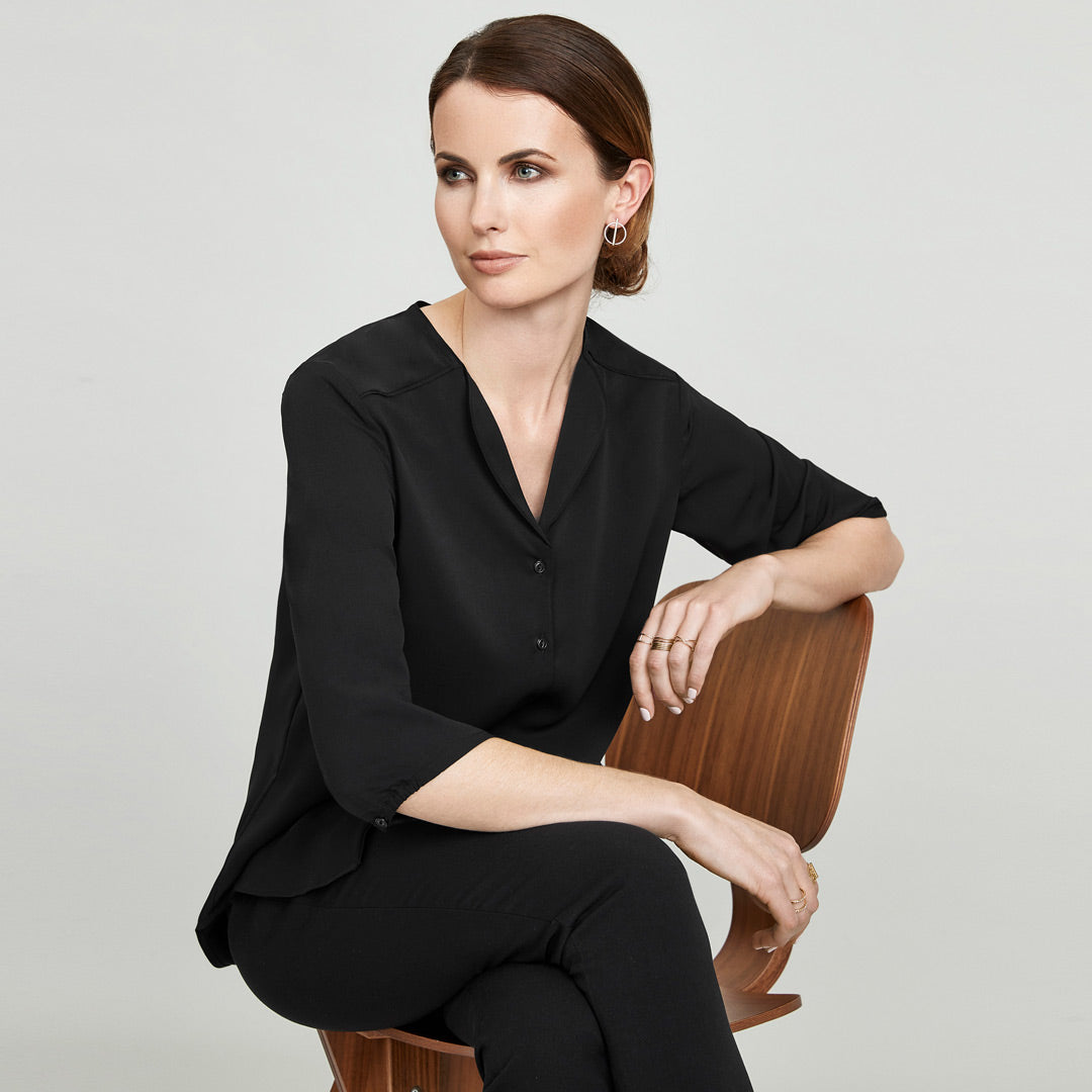 House of Uniforms The Lily Longline Blouse | Ladies | 3/4 Sleeve Biz Collection 