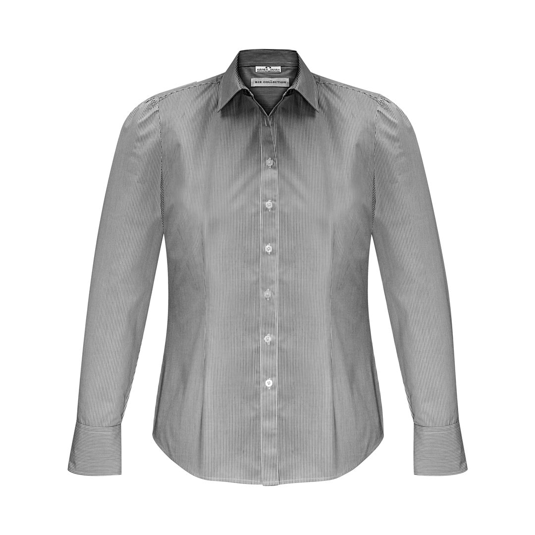 House of Uniforms The Euro Shirt | Ladies | Long Sleeve Biz Collection Black/White Stripe