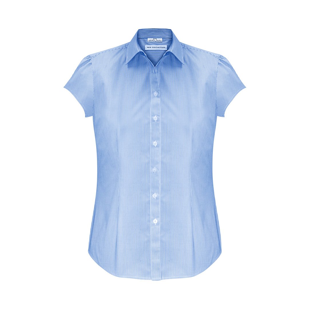House of Uniforms The Euro Shirt | Ladies | Short Sleeve Biz Collection Blue/White Stripe