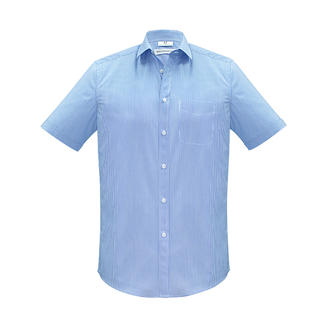House of Uniforms The Euro Shirt | Mens | Short Sleeve Biz Collection Blue/White Stripe