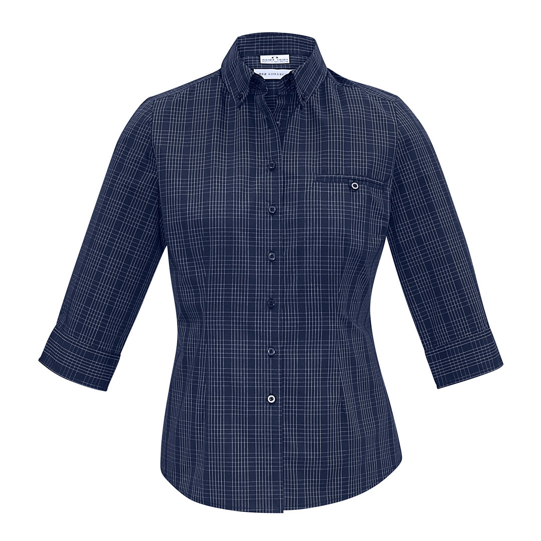 House of Uniforms The Harper Shirt | Ladies | 3/4 Sleeve Biz Collection Ink/Silver
