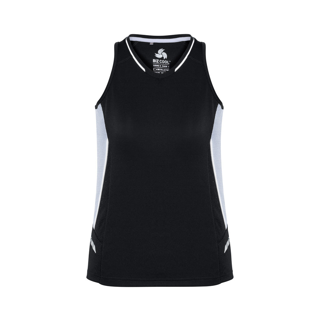 House of Uniforms The Renegade Singlet | Ladies Biz Collection Black/White/Silver