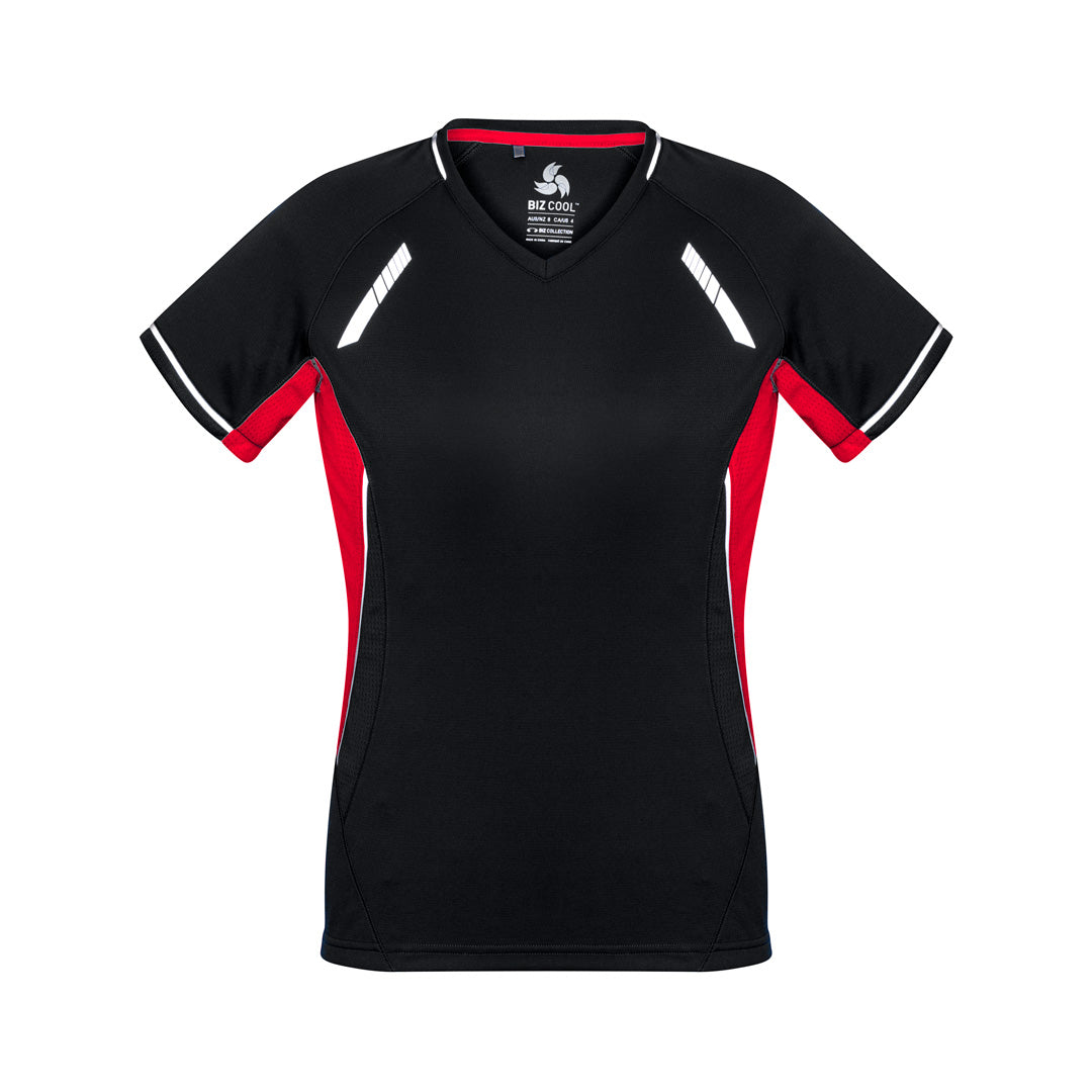 House of Uniforms The Renegade Tee | Ladies | Short Sleeve Biz Collection Black/Red/Silver