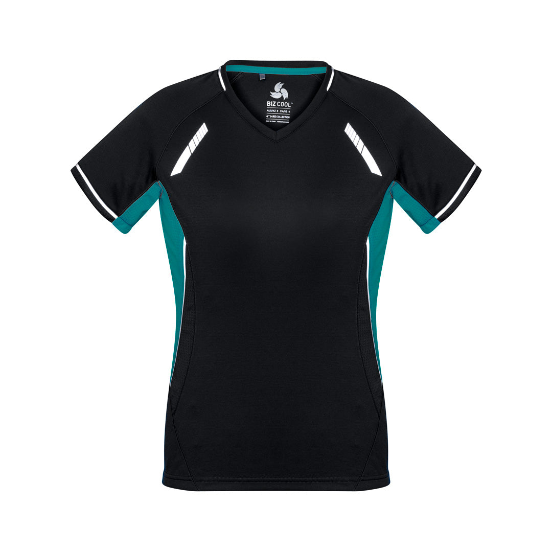 House of Uniforms The Renegade Tee | Ladies | Short Sleeve Biz Collection Black/Teal/Silver