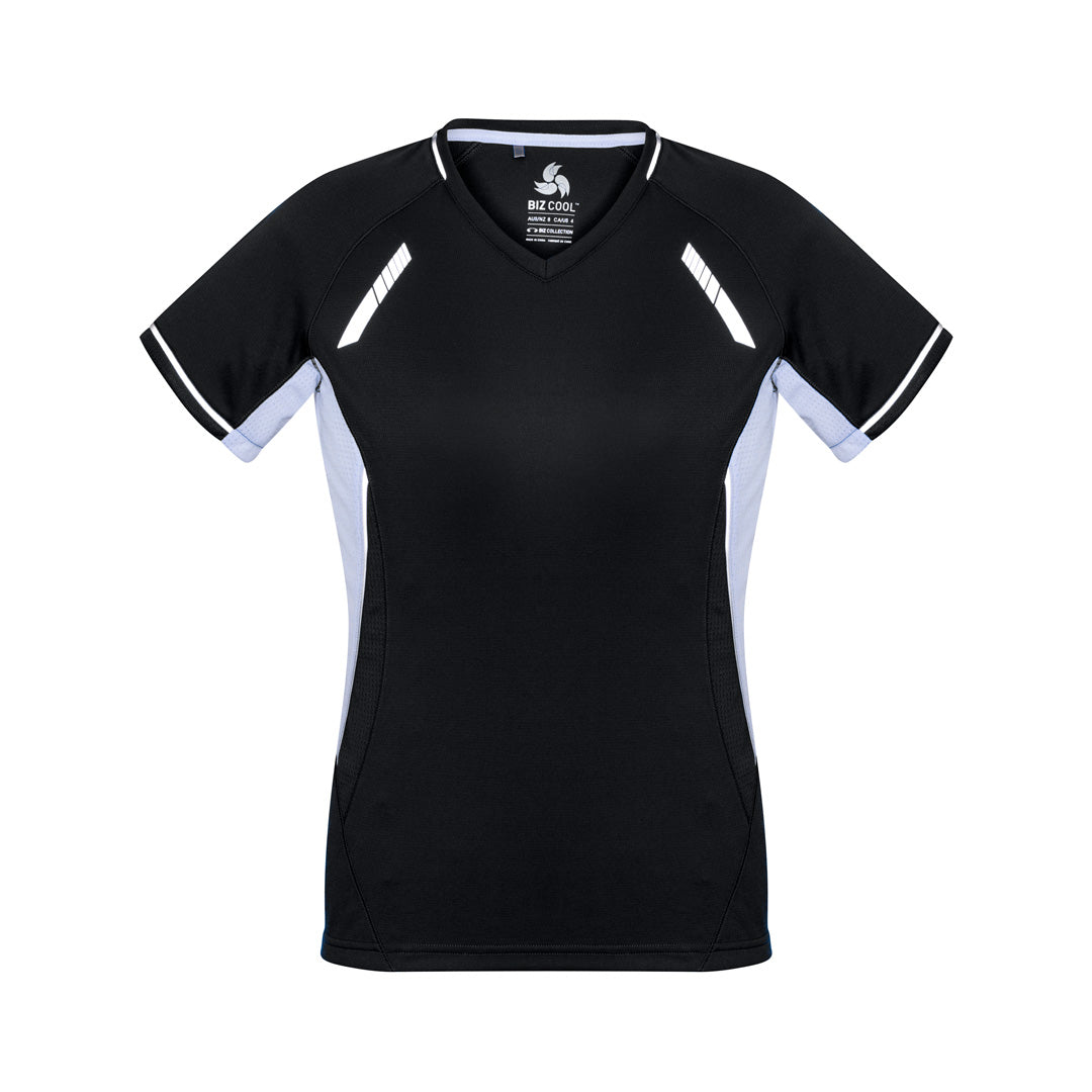 House of Uniforms The Renegade Tee | Ladies | Short Sleeve Clearance Biz Collection Black/White/Silver
