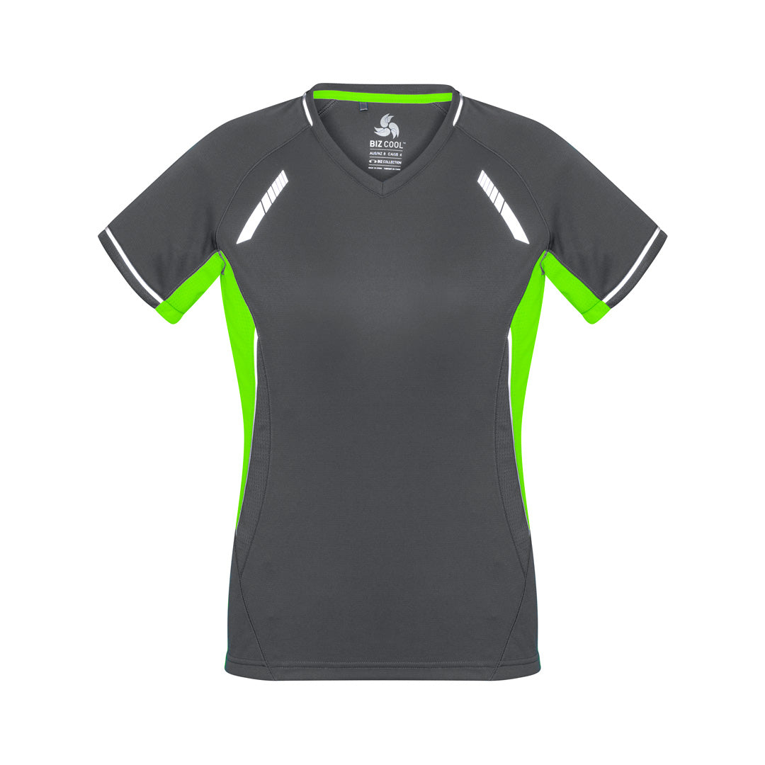 House of Uniforms The Renegade Tee | Ladies | Short Sleeve Biz Collection Grey/Lime/Silver