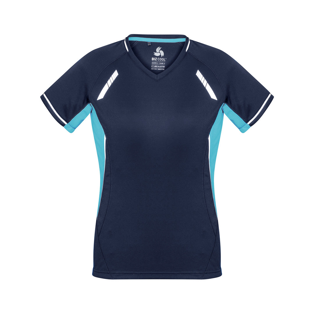House of Uniforms The Renegade Tee | Ladies | Short Sleeve | Plus Biz Collection Navy/Sky/Silver